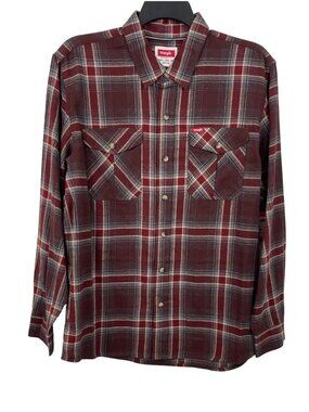 Wrangler Mens Size L Red Plaid Long Sleeve Relaxed Fit Western Button-Up Shirt